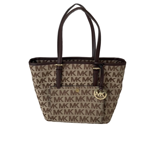 Michael Kors Handbags - MICHAEL KORS Brown Signature Monogram Logo Satchel Purse.